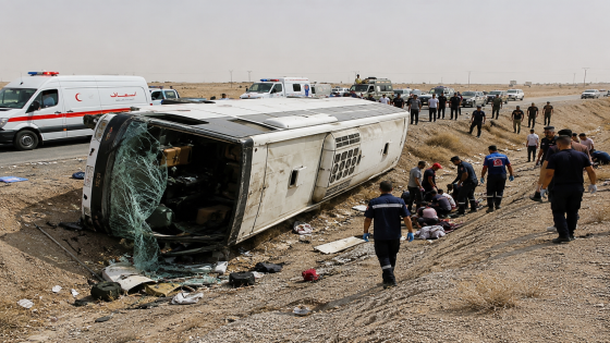مصرع 21 شخصاً وإصابة 19 آخرين في إنقلاب حافلة بين الناصرية والبصرة جنوب العراق