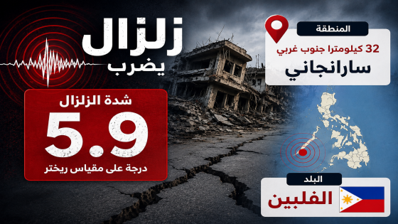 زلزال بقوة 5.9 درجات يضرب جنوب الفلبين دون تسجيل خسائر بشرية